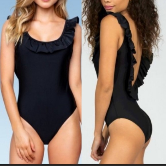 SUGAR COAST by Lolli Swim Black Ruffled One Pc M - Picture 1 of 7